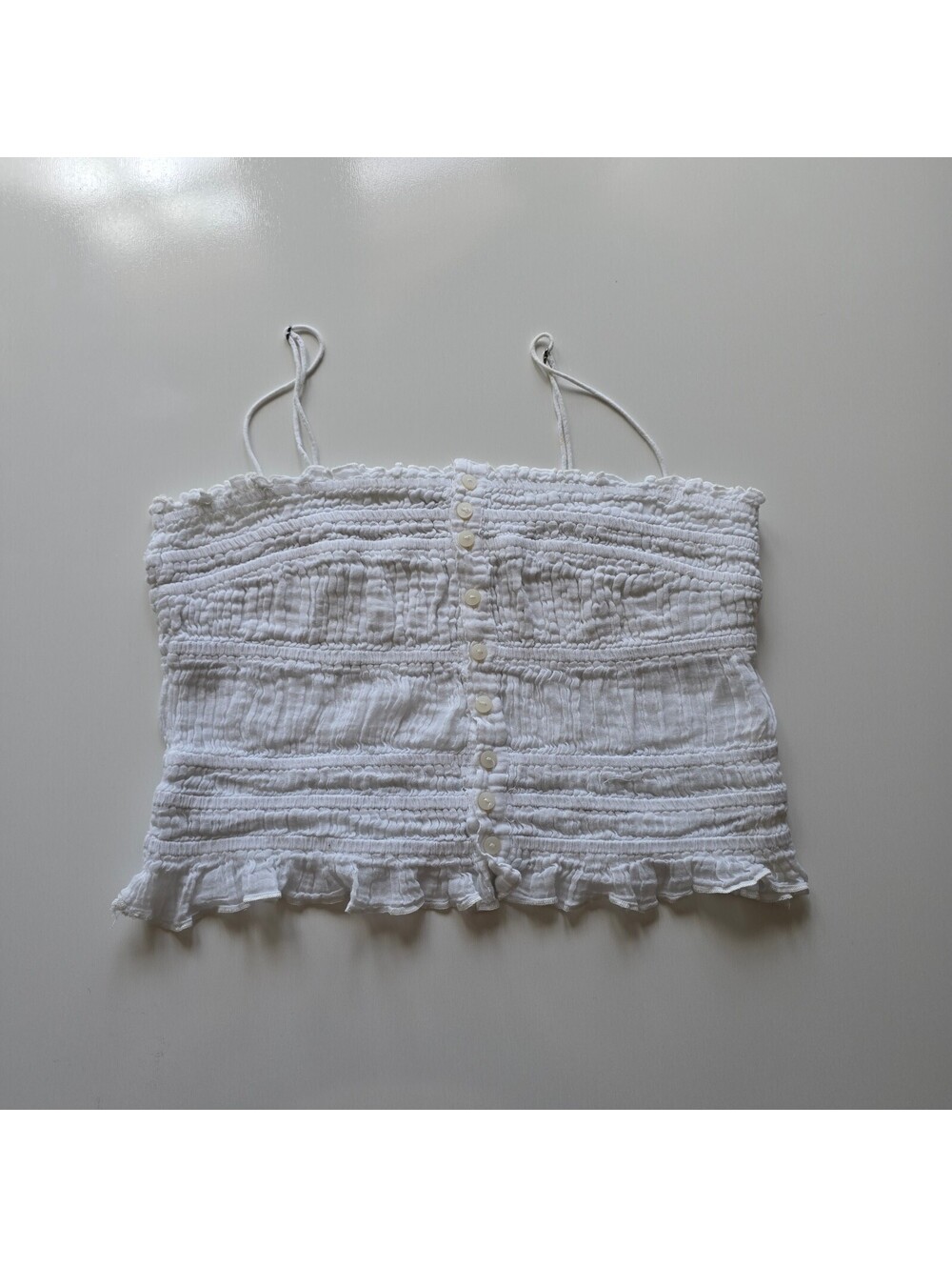 Free People FP One White Gauze Ruched Button Front Cami Crop Top Medium M